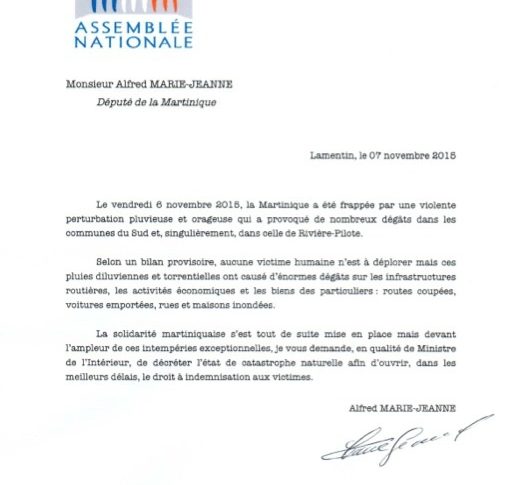 Le député Alfred Marie-Jeanne demande le classement de la Martinique en catastrophe naturelle