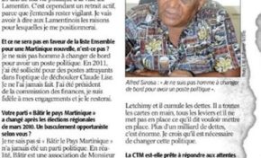 Alfred Sinosa :  "...Toute l'économie martiniquaise est entre les mains de Serge Letchimy et il cumule les dettes...Plus d'un milliard de dettes c'est énorme. Je crois qu'il est nécessaire de changer cette politique."