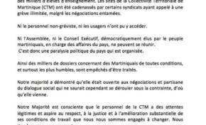 Grève à la CTM :  déclaration du  Président du Conseil Exécutif de la Collectivité Territoriale de Martinique
