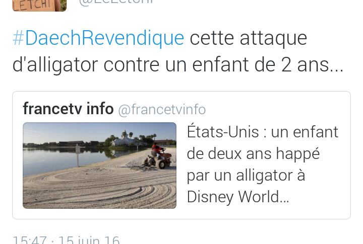Le tweet du jour  [15/06/16] Alligator Daech Le Letchi