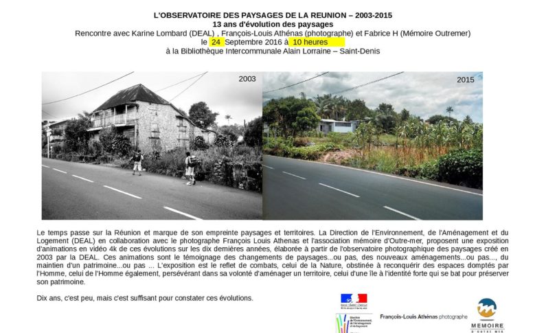Bibliothèque intercommunale Alain Lorraine : L'observatoire des paysages de La Réunion – 2003-2015 - Journées Européennes du Patrimoine à la Réunion