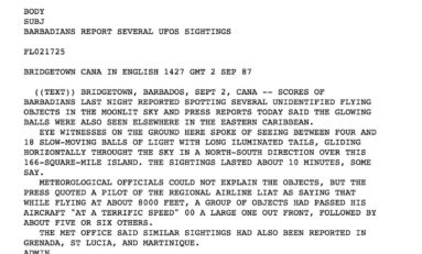 1987 : 18 OVNI au-dessus de la Martinique, Barbade, Grenade...