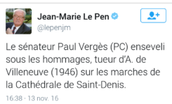 Le clin d'oeil de Jean-Marie Le Pen à Paul Vergès