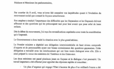 La Lettre de François Hollande aux parlementaires de Guyane