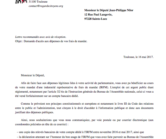 Une demande d'accès aux dépenses de ses frais de mandat de député adressée à Jean-Philippe Nilor