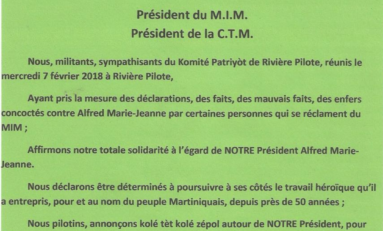 Martinique : le Komité Patriyot de Rivière-Pilote apporte un soutien sans faille à Alfred Marie-Jeanne