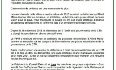 Motion de défiance à la CTM : le PPM refuse de déboulonner Alfred Marie-Jeanne. Nilor va être furieux.