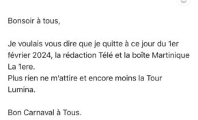Le dernier mail adressé par Olivier Nicolas Dit Duclos à ses collègues de Martinique La 1ère
