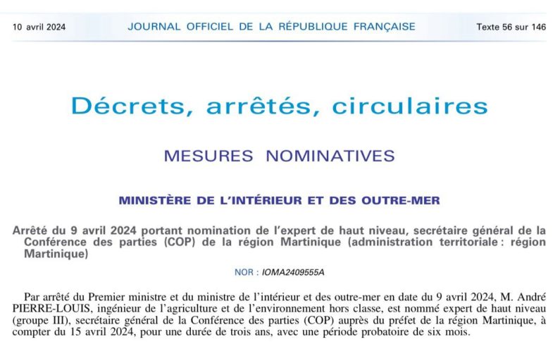 L’ancien DGS de la CTM nommé expert auprès du Préfet de Martinique.