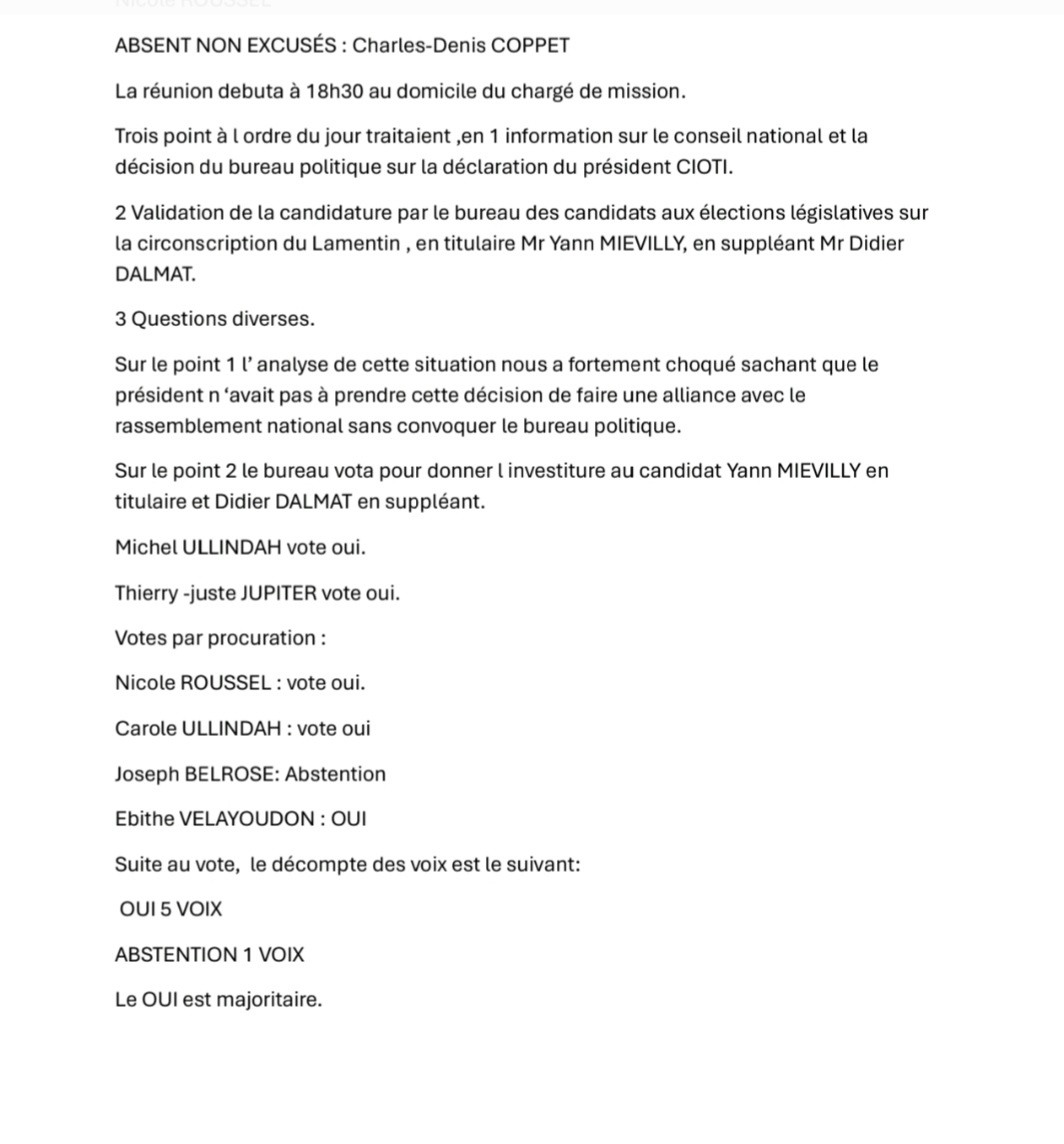 Législatives 2024 en Martinique Yann Mievilly investit par Les