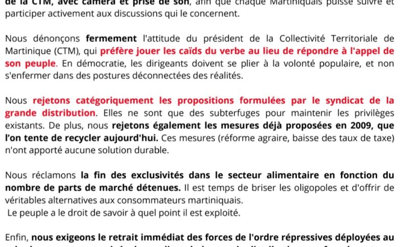 Lettre ouverte acte 2 au préfet de la Martinique